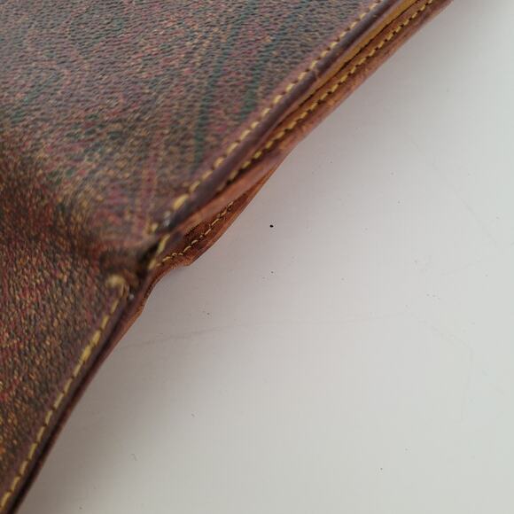 Etro Vintage Brown Paisley Medium Leather Wallet Logo Italian Trifold Zip Fair - Picture 15 of 15
